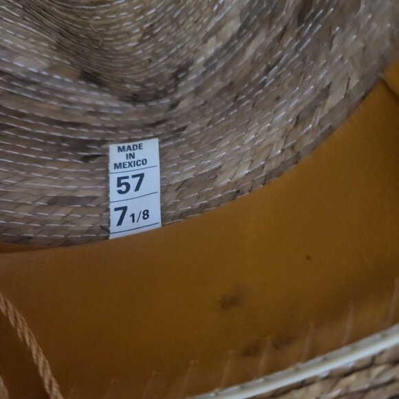 Sahuayo Palm Straw Cowboy Hat Shell Bead Band Mexico Size 7 1/8 - Picture 10 of 11